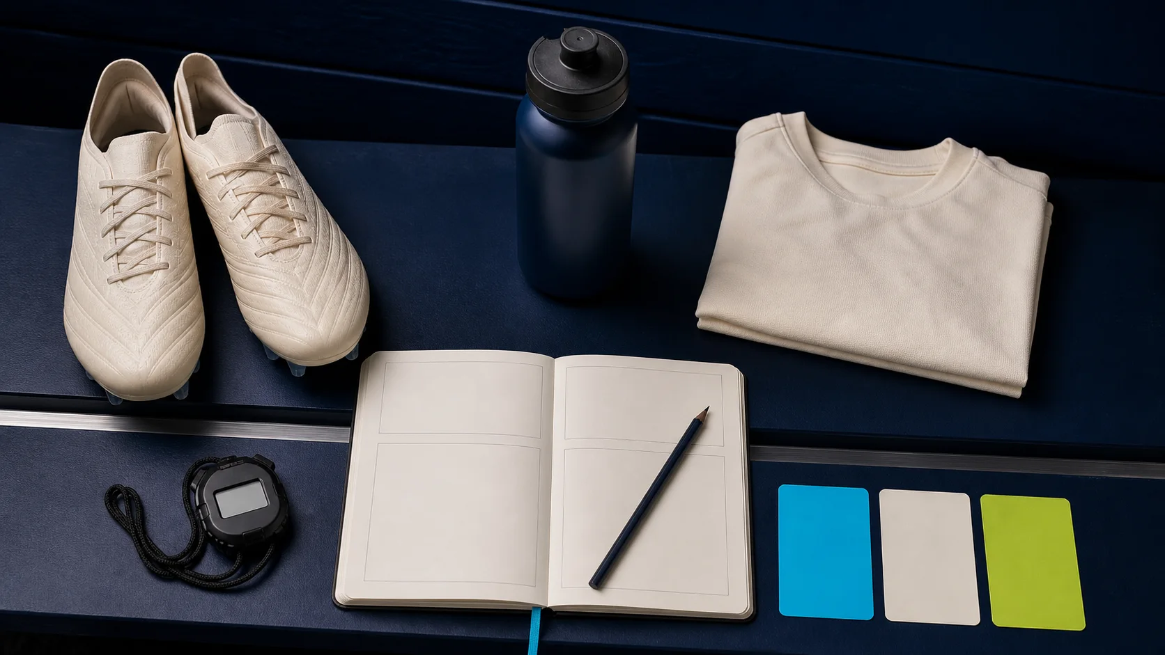 Original editorial arrangement of a private notebook and unbranded preparation items